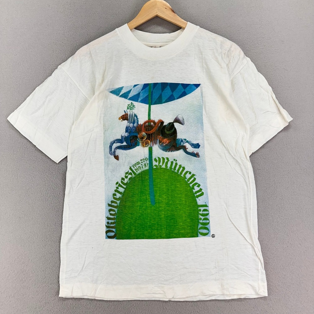 VTG 1990 Oktoberiest Munchen T-Shirt Medium Single‎ Stitch Carousel Graphic Tee